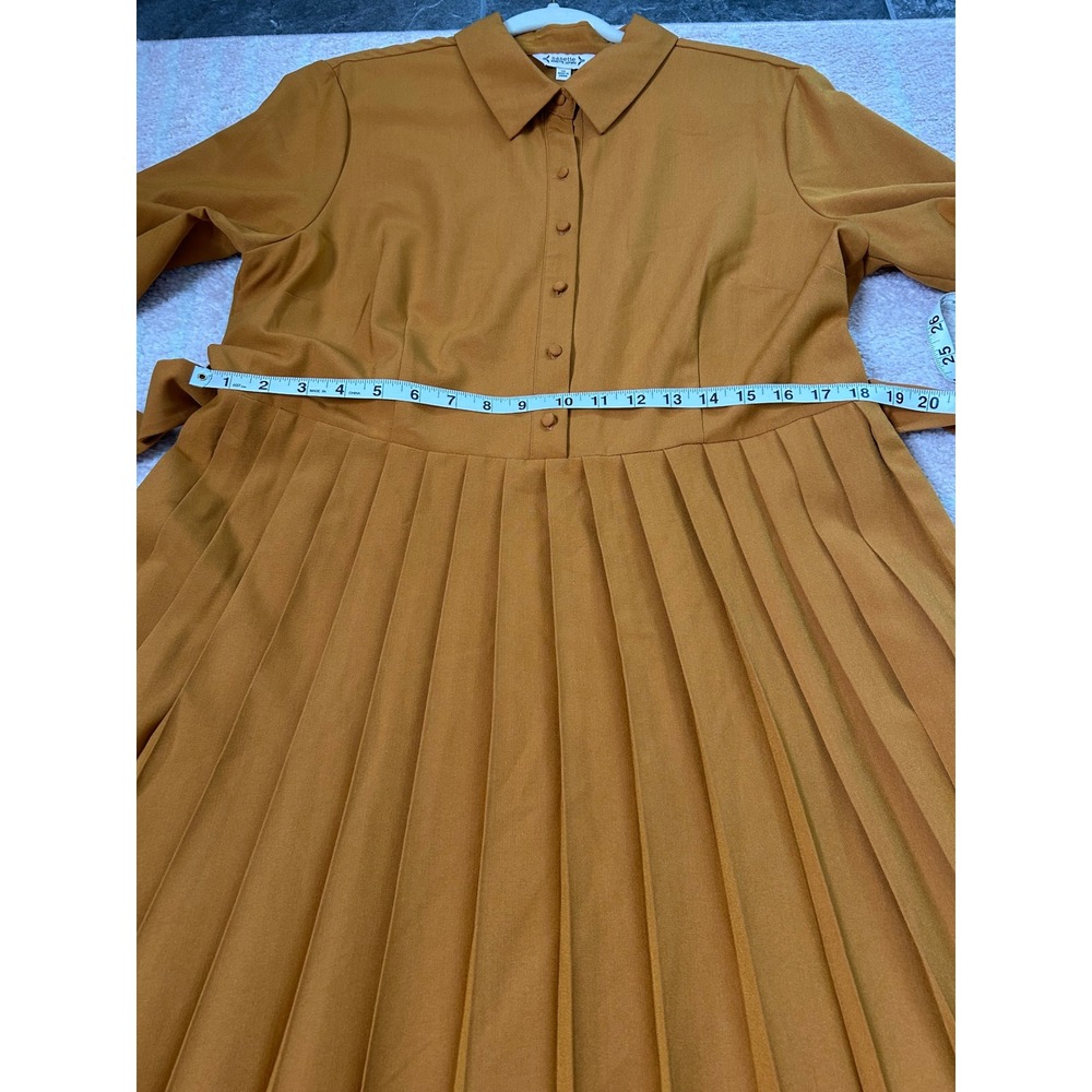 Nanette Lepore Pleated Midi Shirt Dress Size 16 3/4 Roll Tab Sleeves Fall Office - Picture 7 of 11